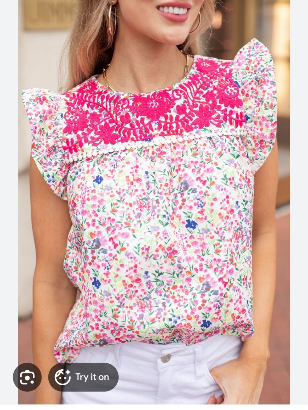 THML Floral Pink And Yellow Top